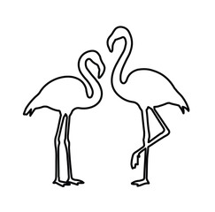 Fototapeta premium Minimalist flamingo line art vector, elegant bird silhouette pair, black and white tropical animal outline for wedding invitations and logo design