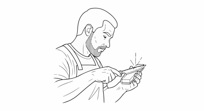 Man sharpening a tool with a whetstone