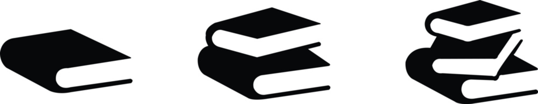 Three black book icons stacked and isolated on white background books