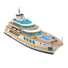 Luxury Cruise Ship, Ocean Liner, White and Orange Boat, Vector Illustration © 3d studio