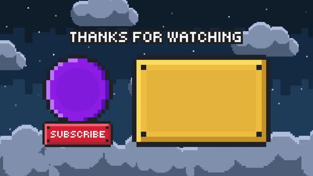 Minimal pixel night outro with large content panel and avatar circle clean gaming end screen thanks for watching design Prores 4K 60fps