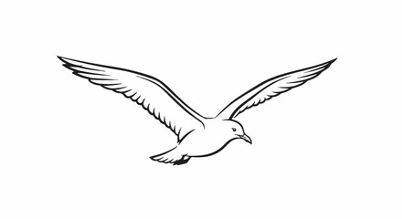 Obraz premium Line art of a seagull in mid-flight, wings spread wide