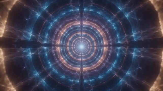 A mesmerizing video showcasing a vibrant blue and purple circular pattern with a bright center on a dark background