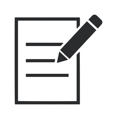 Fototapeta premium Minimalist pencil and paper icon, black line art document with writing tool, flat vector illustration for note taking and editing interface