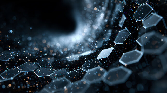 encrypted hexagon cubes vortex, blockchain security and zero trust cybersecurity concept
