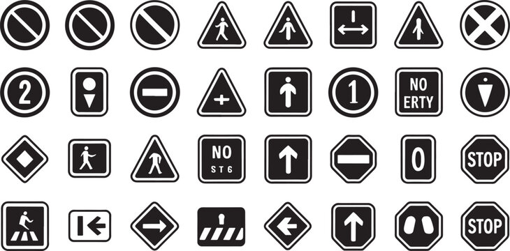 traffic signs and road symbols collection icon