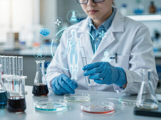 Fototapeta premium Medical Researcher Conducting Biological Experiment in Lab