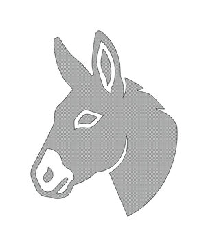 Donkey head profile vector icon, minimalist gray mule silhouette, farm animal mascot logo isolated on white background, simple burro line art