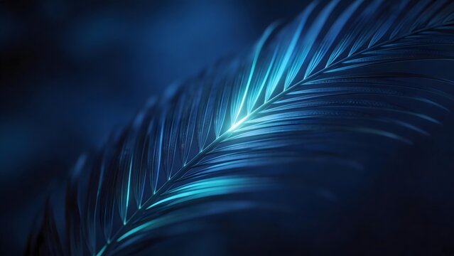 Closeup of a glowing blue feather