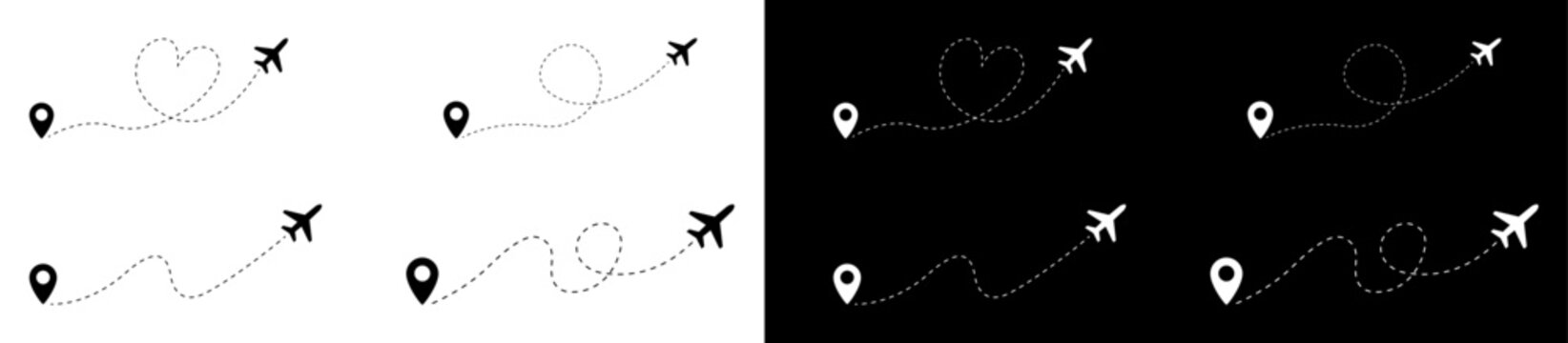 Set of airplane route. Ideal for travel, tourism, route planning, trip tracking, and airline concepts.