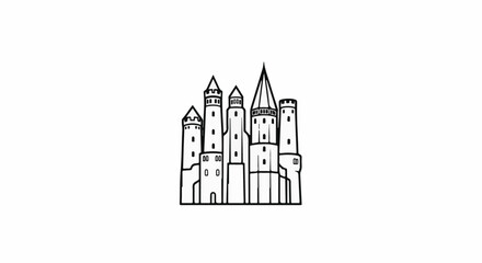 Obraz premium Stylized line drawing of a multi-turreted castle with a pointed central spire