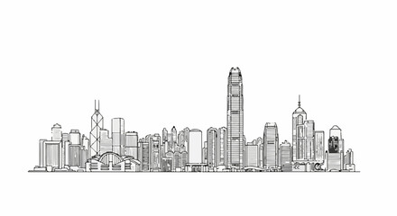 Fototapeta premium Stylized sketch of a bustling city skyline with diverse skyscrapers