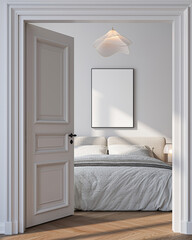 Modern Living Room Poster Frame Mockup with Natural Light and Minimalist Decoration. 3D render.