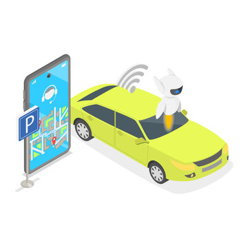 3D Isometric Flat Vector Illustration of Artificial Intelligence Tech, Set Of Vector Illustrations Depicting Abstract Concepts Of Autonomous Vehicle Technology. Item 1