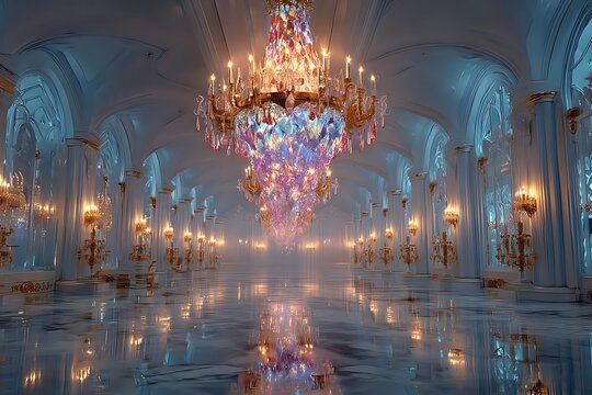 Decorative ceiling chandelier in grand interior high resolution picture