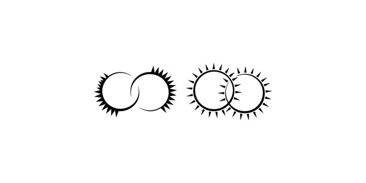 Two abstract sun symbols eclipse overlap cosmic celestial bodies solar eclipse phenomenon graphic design elements astronomy science