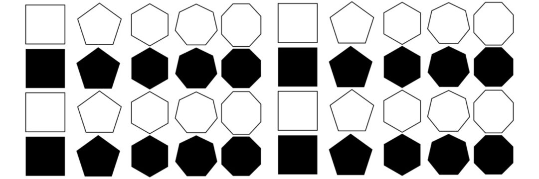 quadrangle, pentagon, hexagon, octagon icon. vector geometry pentagonal, hexagonal, octagonal polygon. five, six, eight sided polygon lines, vector