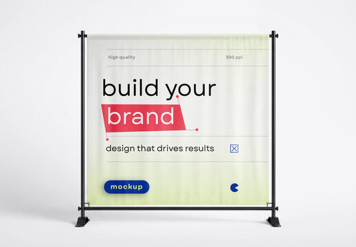 Outdoor Square Branding Poster Stand Mockup with Metal Frame and Editable Background