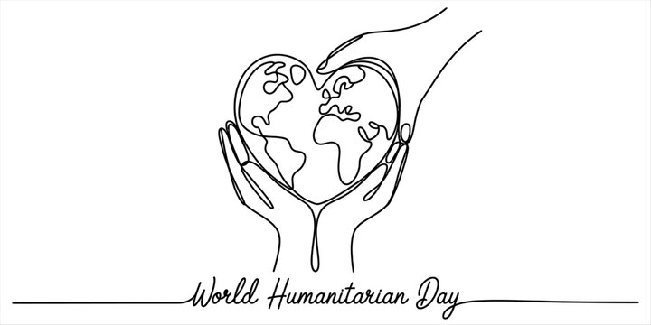 A single continuous line drawing of hands cradling a heart shaped globe for world humanitarian day Vector, illustration