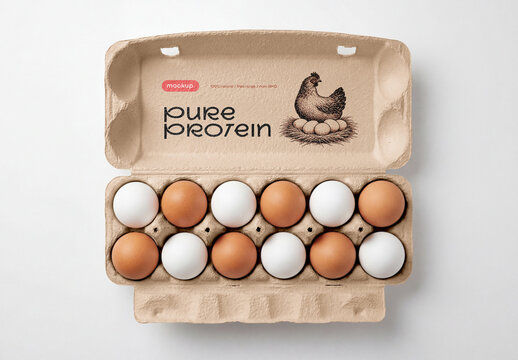 Open Cardboard Egg Box Packaging Mockup with Editable Background