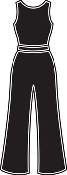 Black silhouette of women's jumpsuit with wide legs on transparent background.