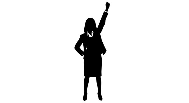 Businesswoman Silhouette With Raised Fist Symbolizing Triumph and Success