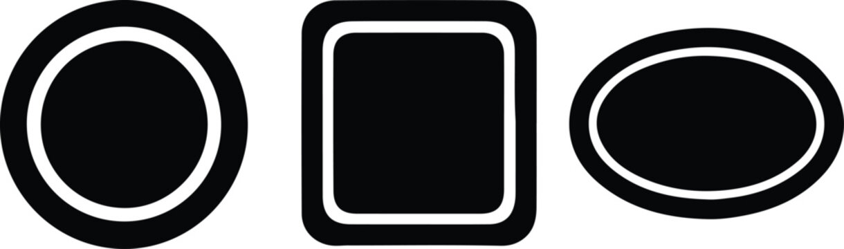 Silhouette simple geometric frames including circle rounded square and oval vector design