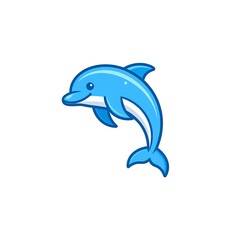 Obraz premium Cartoon dolphin leaping against a white background; cheerful illustration