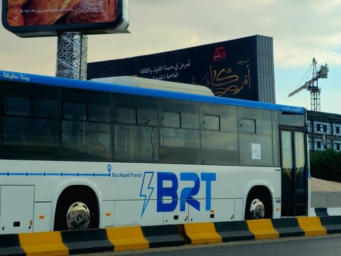 Cairo, Egypt, February 27 2026: Bus Rapid Transit (BRT) project is being implemented by the Ministry of Transport in the ring road highway, an alternative to microbus and metro 5th line