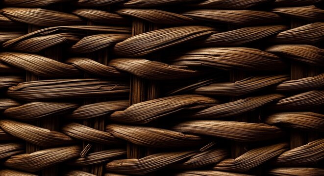 Close up of a woven natural fiber basket texture.