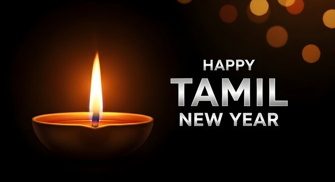Happy tamil new year traditional oil lamp celebrations puthandu