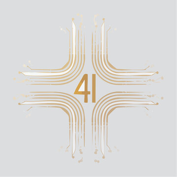 Abstract composition with golden lines and dots on a gray background