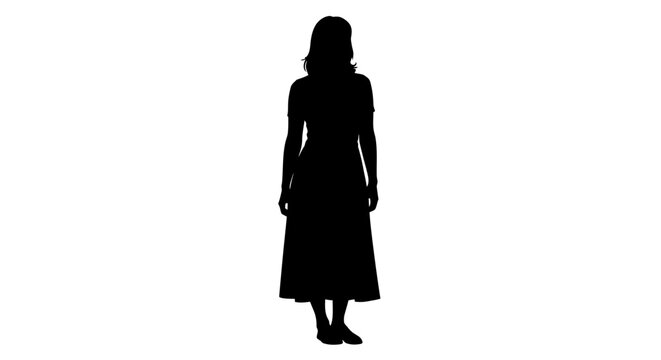 Silhouette of a Woman in a Long Dress Standing Still