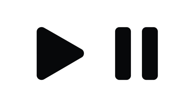 Black play and pause icons simple design on transparent background silhouette