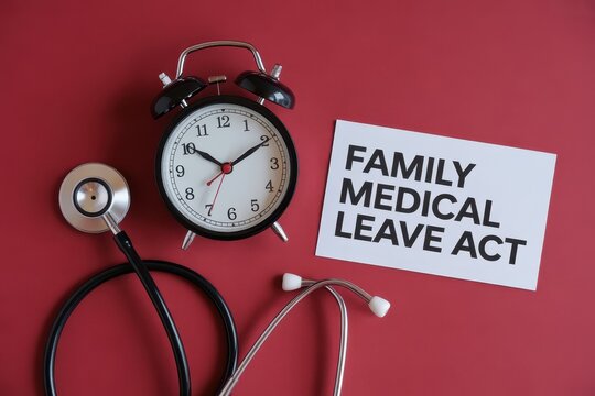 Family Medical Leave Act conceptual shot on red background