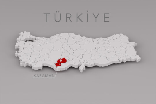 Turkiye Map Highlighting Karaman Province Location