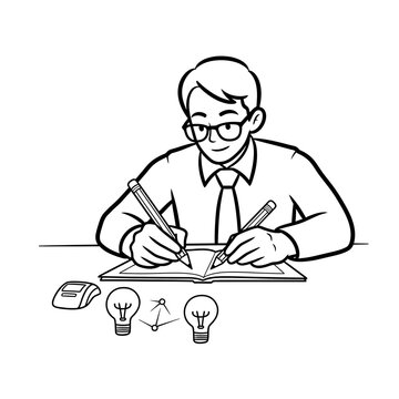 Ambidextrous businessman brainstorming and writing new ideas