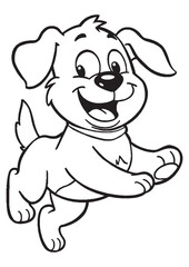 Obraz premium Cute Puppy Coloring Pages for Kids, Kawaii Dog Printable Coloring Book Black and White Line Art