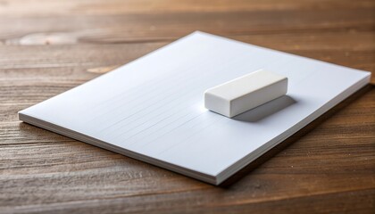 Fototapeta premium Blank Notepad and Eraser on Wooden Surface