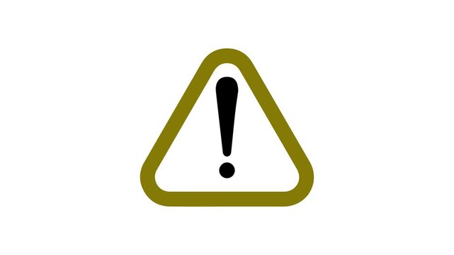 Yellow flashing warning sign icon on white background. Warning triangle with exclamation mark flickering, warning signal for system error or attention.
