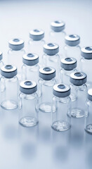 Clear glass vial silver cap medical vial clinical storage sterile arrangement calm clinical light
