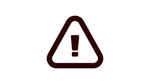 Animated warning sign icon with pulsing red outline. Red and black warning indicator pulsing on white background. emergency notification symbol for critical error