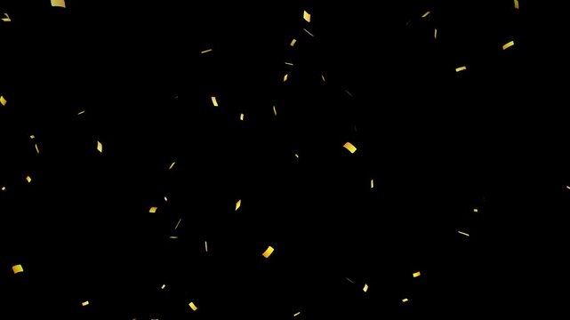 festive gold confetti explosion on black background loop overlay. falling golden confetti animation, cinematic golden glitters falling with seamless loop.