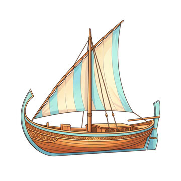Traditional Maldivian dhoni sailing boat with ornate carvings isolated on a white background