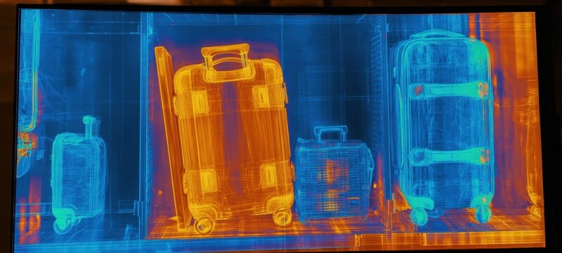 The Suitcases Inside an Xray Security Scanner Showing Neon Colorful Travel Inspection