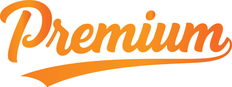 Orange gradient script word Premium with underline on white 