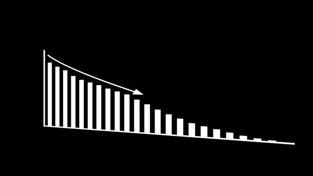 Decreasing Bar Graph with Arrow Pointing to Bar on Black Background Business Finance Statistics decreasing graph