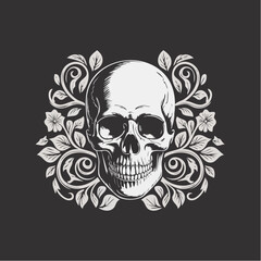 Fototapeta premium Ornate Skull with Floral Ornament Illustration.