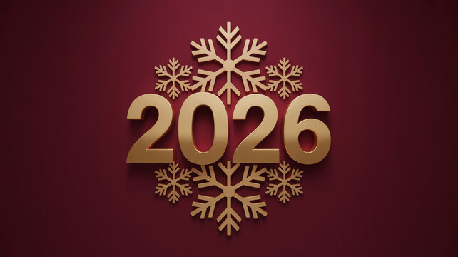 Golden year twenty six with snowflakes festive