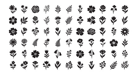 Fototapeta premium Flowers icon set. Flowers isolated on transparent background. Flowers in modern simple. Cute round flower plant nature collection. Vector illustrator.